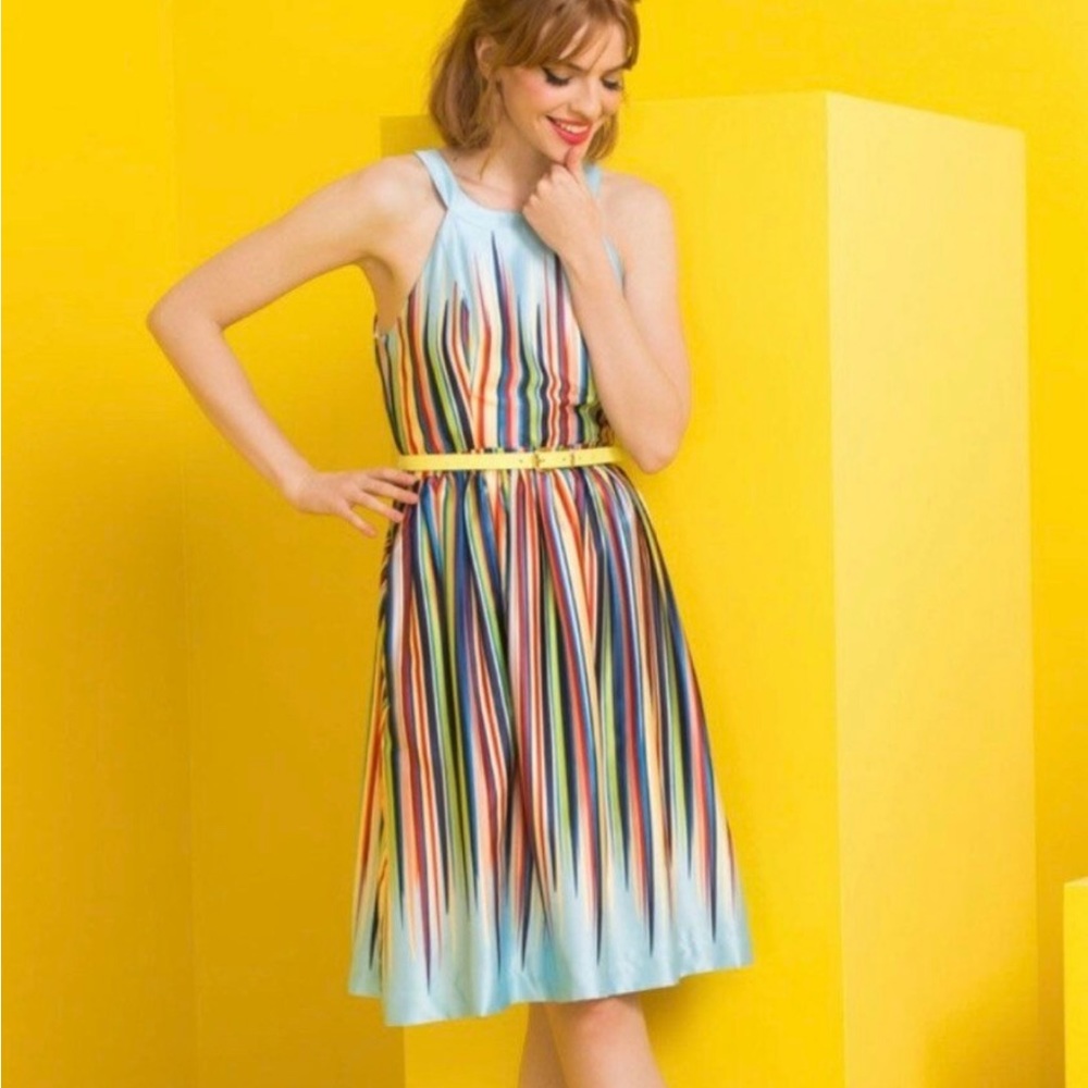 ModCloth Rainbow Halter Dress w/ Blue Hem